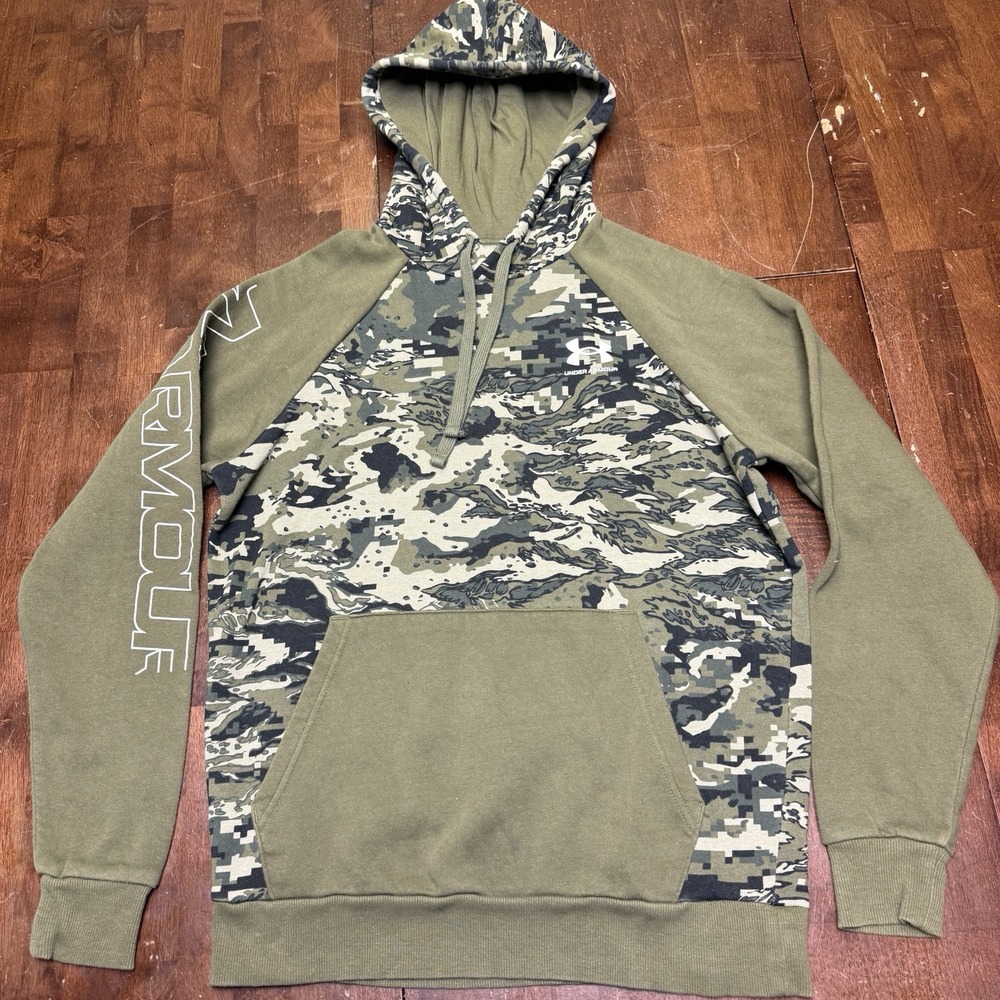 Under Armour Green Camo Outdoor Hunting Sm Pullover Rival Fleece Hoodie Sweater